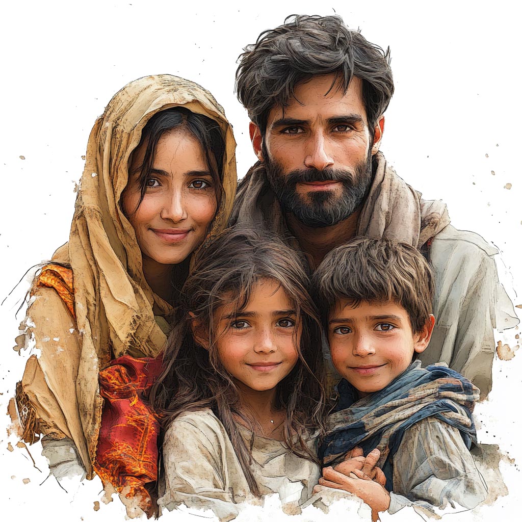 Image of a refugee family